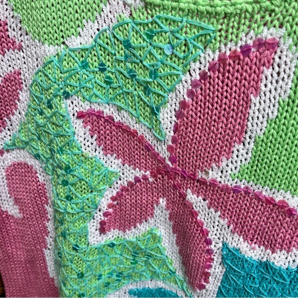 Sigrid Olsen Sport Pink and Green Knit Top w/ Sequins - Picture 4 of 4